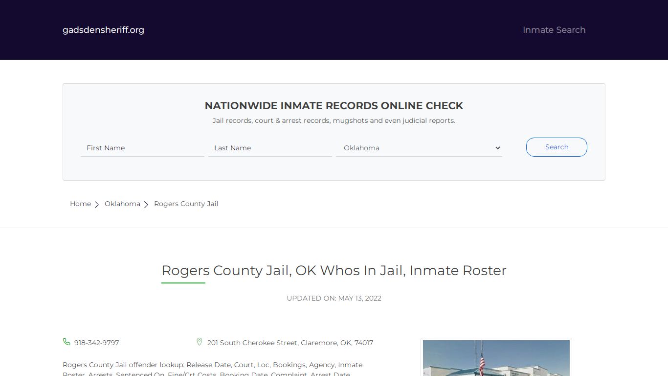 Rogers County Jail, OK Whos In Jail, Inmate Roster - Gadsden County